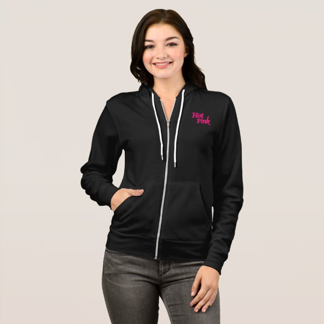 Sudadera con capucha para mujeres Hot Pink negra b (Anverso completo)