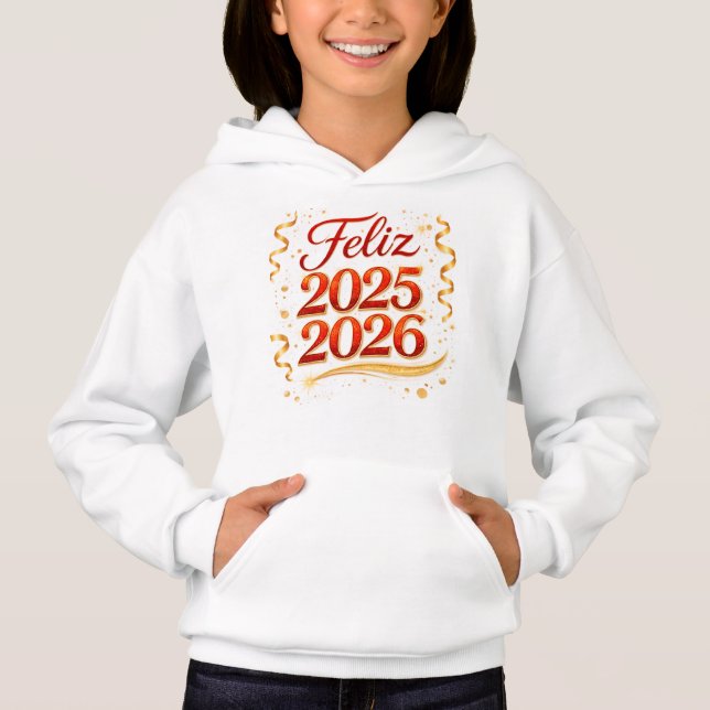 Sudadera con Capucha para Niña – Diseño “Feliz 202 (Anverso)