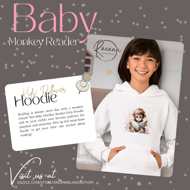 Sudadera con capucha para niñas Baby Monkey Reader (Subido por el creador)