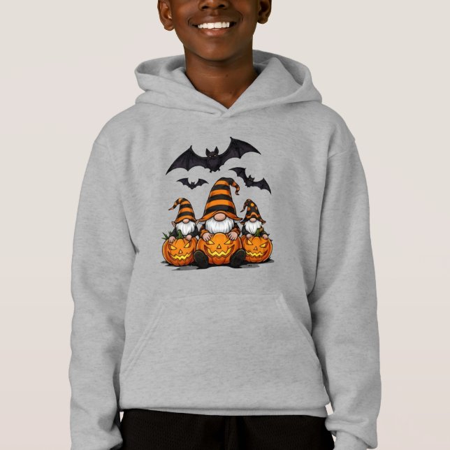 Sudadera con capucha para niños Gnome de Halloween (Anverso)