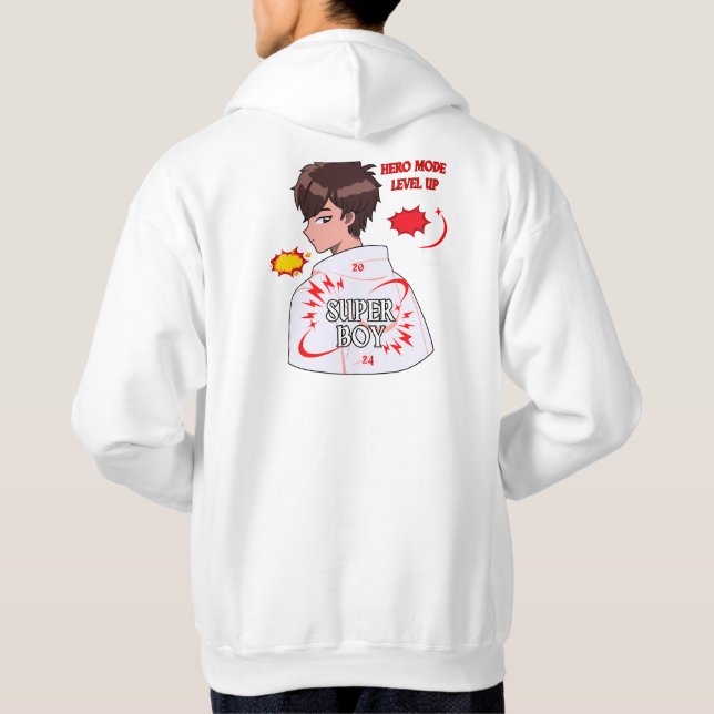Sudadera con capucha para niños Super Boy Level Up (Reverso)