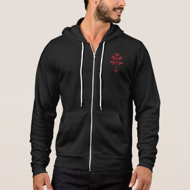 Sudadera con capucha unisex con cierre y brote roj (Anverso)