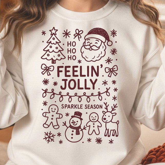 Sudadera con Cuello Redondo de Collage de Garabato (Feelin' Jolly Christmas Doodle Collage Sweatshirt)