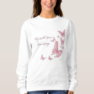 Sudadera con cuello redondo de mariposa rosa estét
