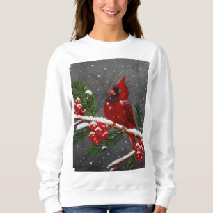 Sudadera con dibujo de cardenal rojo vibrante pint