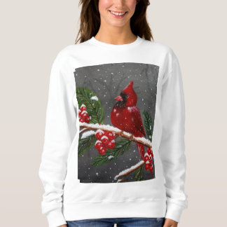 Sudadera con dibujo de cardenal rojo vibrante pint