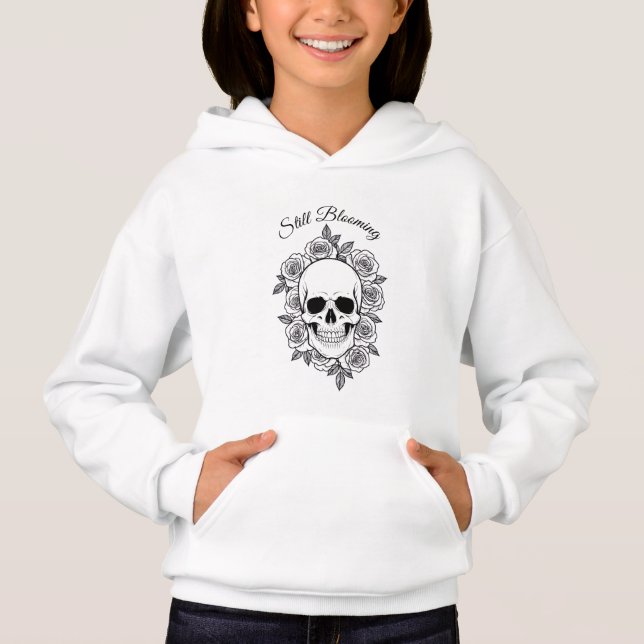 Sudadera con diseño de cráneo y rosas en flor (Anverso)