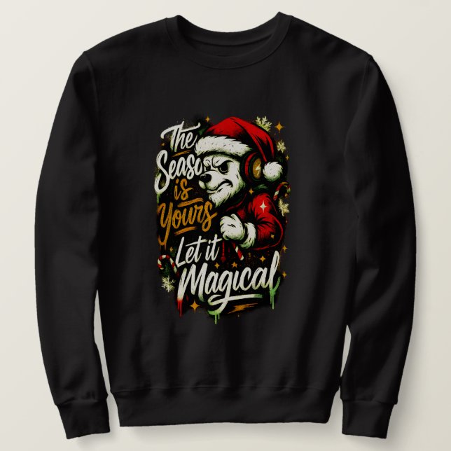 Sudadera con DJ de Oso Navideño Acogedor Fiesta Na (Anverso del diseño)