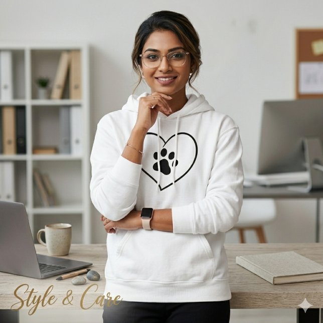 Sudadera con estampado de corazón de pata Moda par (Paw Heart Print Hoodie Stylish Animal Lover Wear)