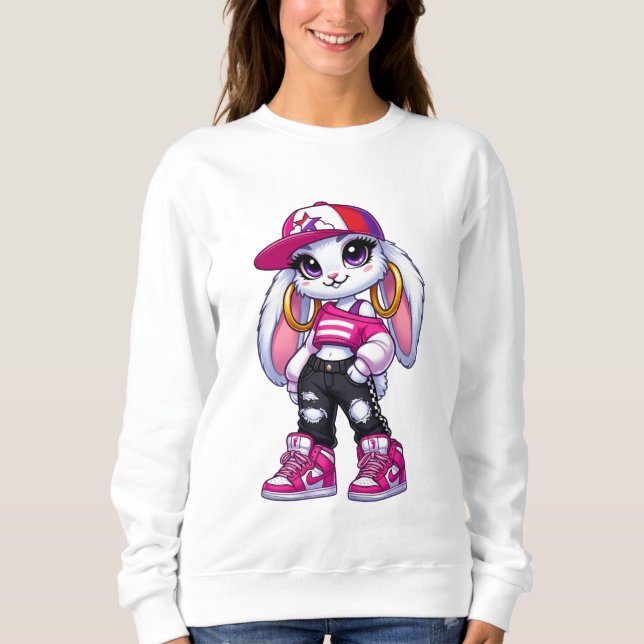Sudadera con estilo callejero adorable de conejito (Anverso)