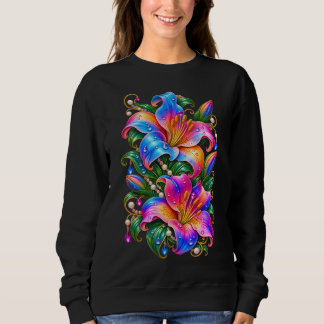 Sudadera con flores de lirio coloridas vibrantes, 