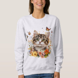 Sudadera con gatito adorable con flores