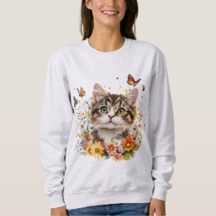 Sudadera con gatito adorable con flores