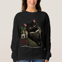 Sudadera Con Gato Negro Acogedor Leyendo Libro - A