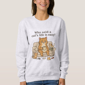 Sudadera con ilustración divertida de gato cansado