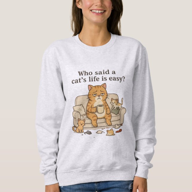 Sudadera con ilustración divertida de gato cansado (Anverso)