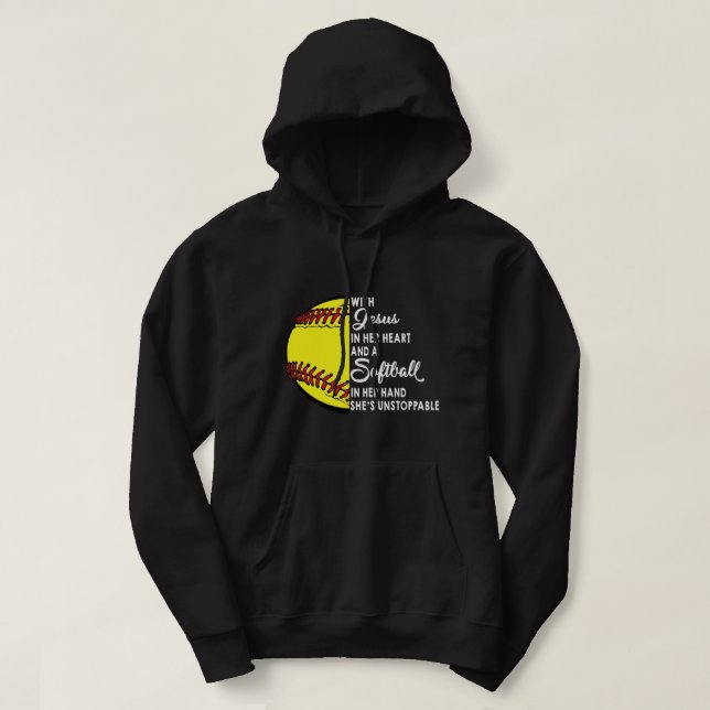 Sudadera Con Jesús En Su Corazón, Un Softball En Sus Manos (Diseño del anverso)