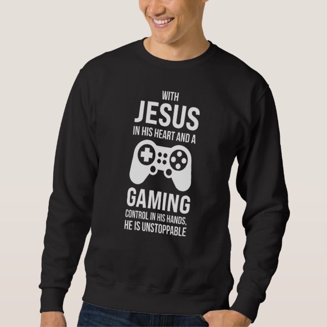 Sudadera Con Jesús En Su Corazón Y Su Biblia De Control (Anverso)