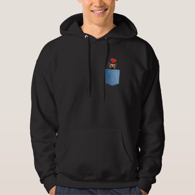 Sudadera con Motivo de Perro Yorkie de Bolsillo de Vaqueros (Anverso)