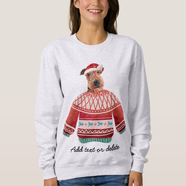 Sudadera con perro Airedale feo de Navidad para ma (Anverso)