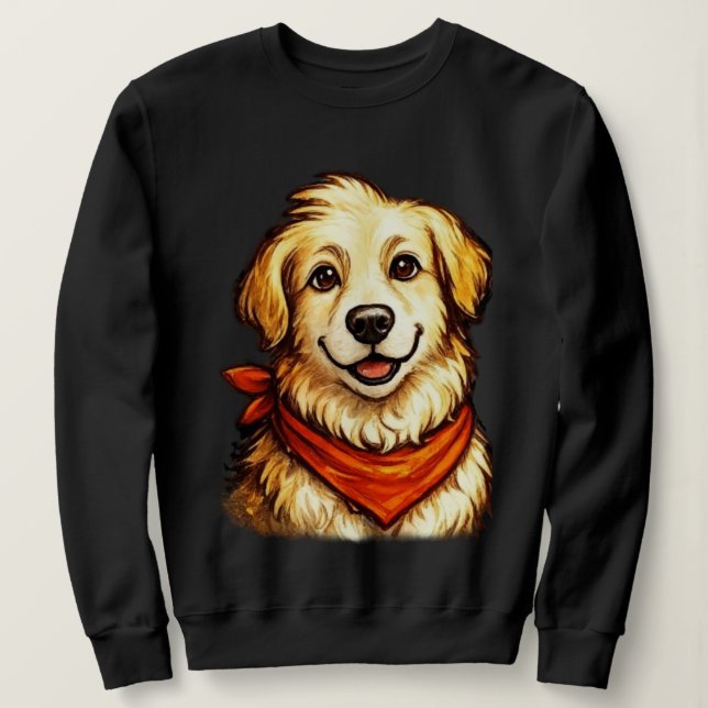 Sudadera con perro dorado feliz dibujado a mano (Anverso del diseño)