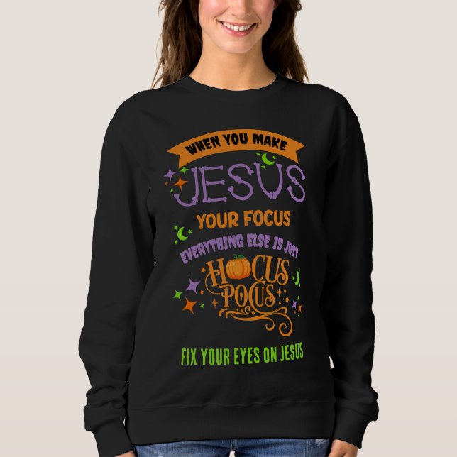 Sudadera Concentración cristiana en JESUS Hocus Pocus HALLO (Anverso)