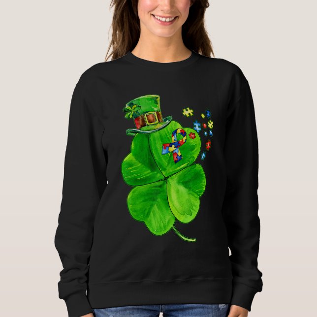 Sudadera Conciencia sobre el autismo Shamrock St Patrick's  (Anverso)