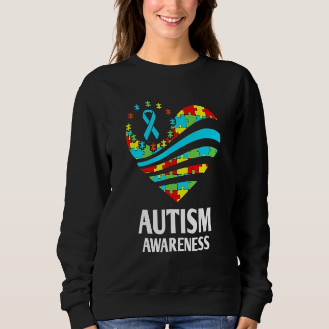 Sudadera Concienciación sobre autismo Mujeres apoyo corazón (Anverso)