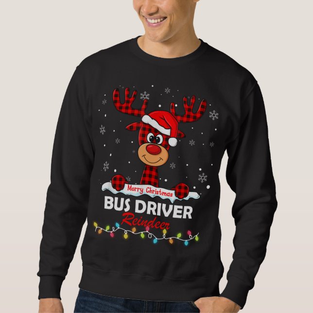 Sudadera Conductor de bus Reindeo Santa Hat Buffalo Plaid C (Anverso)