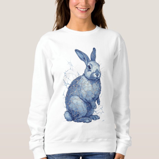 Sudadera Conejo Azul Con Grietas Doradas De Kintsugi (Anverso)