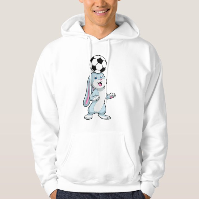 Sudadera Conejo como jugador de fútbol con bola de fútbol (Anverso)