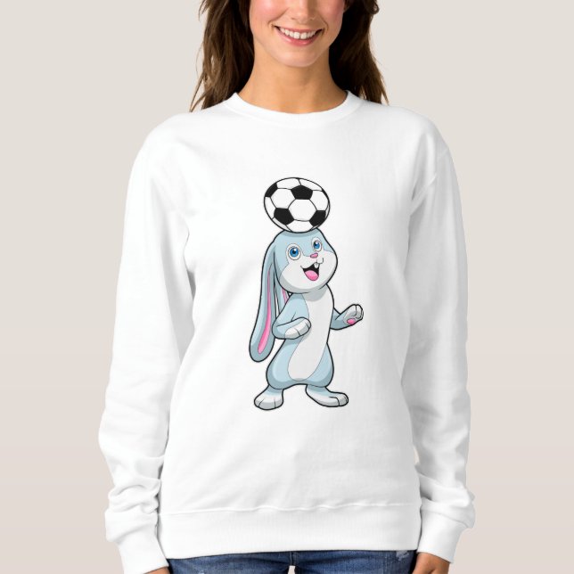 Sudadera Conejo como jugador de fútbol con bola de fútbol (Anverso)