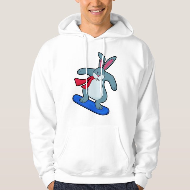 Sudadera Conejo como snowboarder con snowboard y bufanda (Anverso)