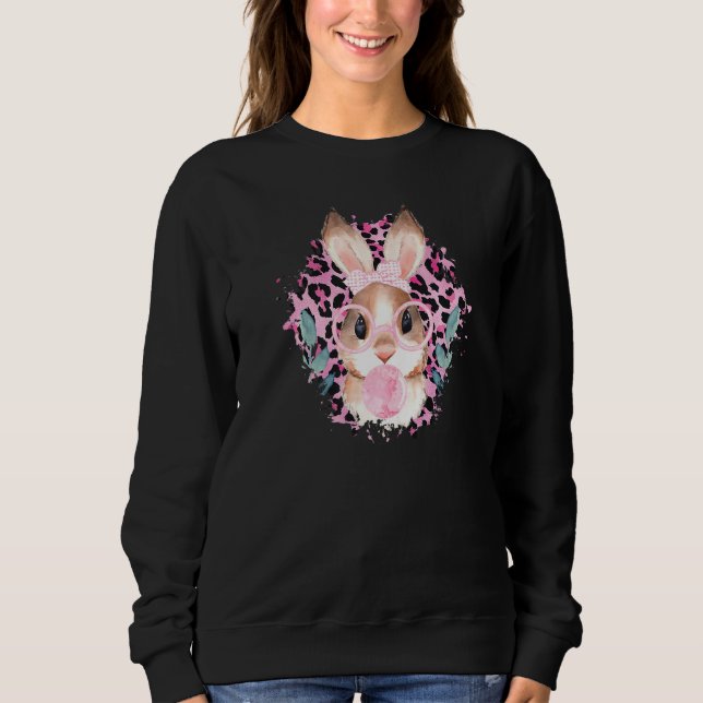 Sudadera Conejo conejo de pascua con gafas leopardo rosado  (Anverso)
