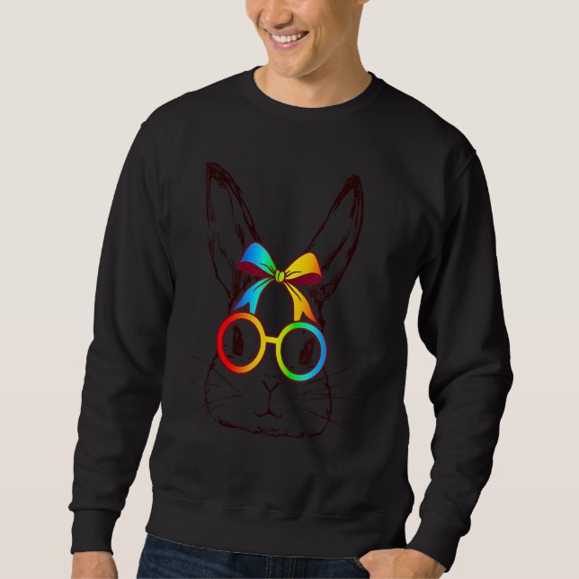 Sudadera Conejo de conejo lindo Face Tie Dye Glass Happy Ea (Anverso)
