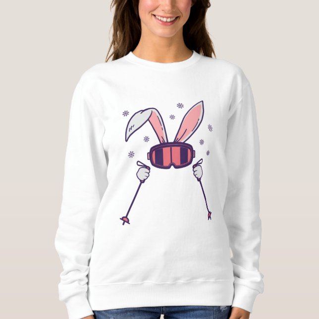 Sudadera Conejo de esquí con bastones de esquí y gafas de e (Anverso)