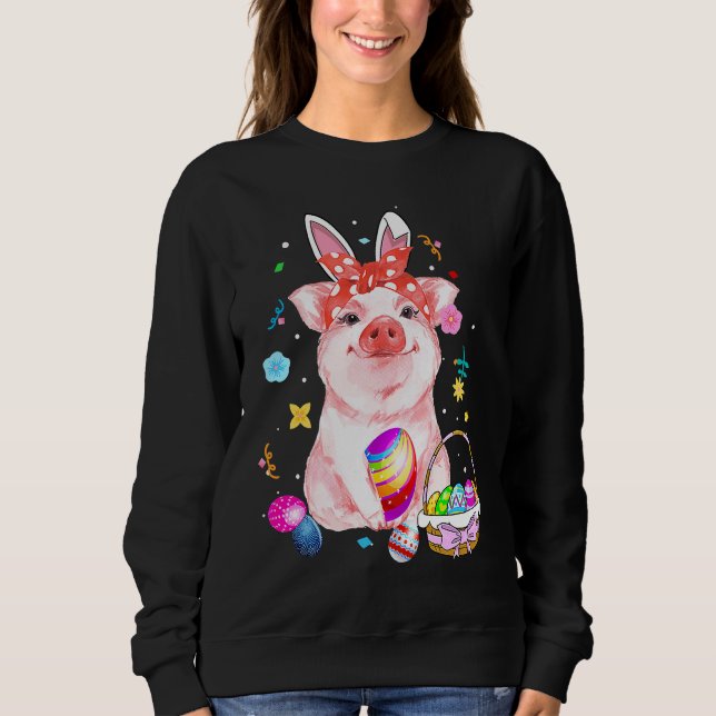Sudadera Conejo de Pascua Cerdo de Primavera lazo Cesta de  (Anverso)