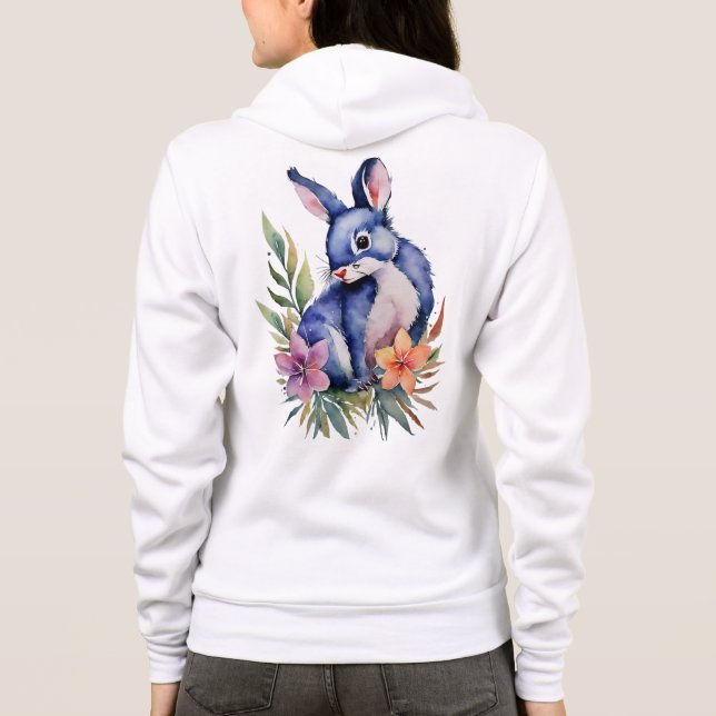 Sudadera Conejo en arte de Parche Floral, Elegante Unisex (Reverso)