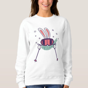 Sudadera Conejo esquiando con bastones de esquí gafas de es