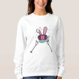 Sudadera Conejo esquiando con bastones de esquí y gafas de