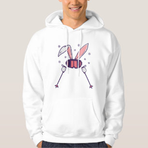 Sudadera Conejo esquiando con bastones de esquí y gafas de 