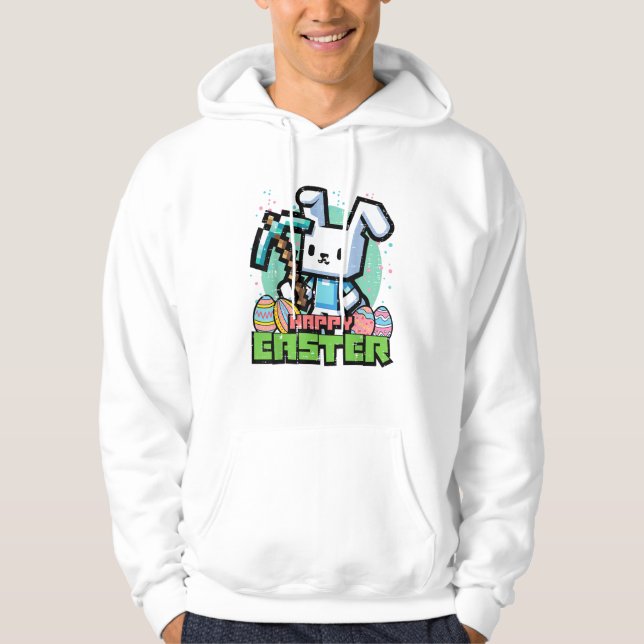Sudadera Conejo Feliz De Pascua Pixel Juego Juegos Jugador  (Anverso)