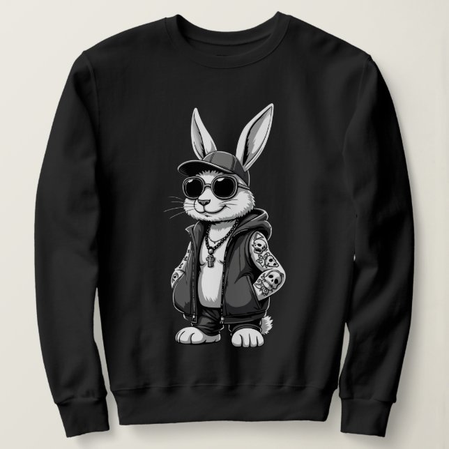 Sudadera Conejo genial de Hip Hop con gafas de sol ropa urb (Anverso del diseño)