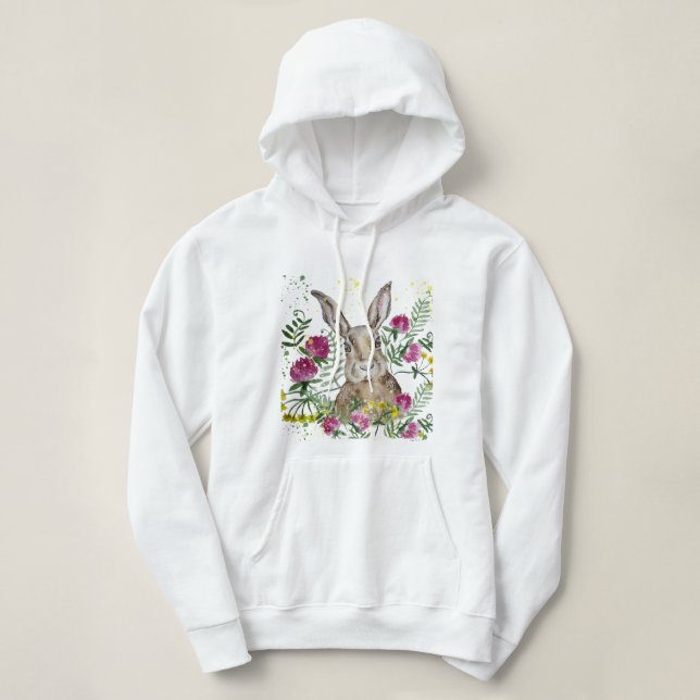 Sudadera Conejo lindo en flores acuarelas (Diseño del anverso)