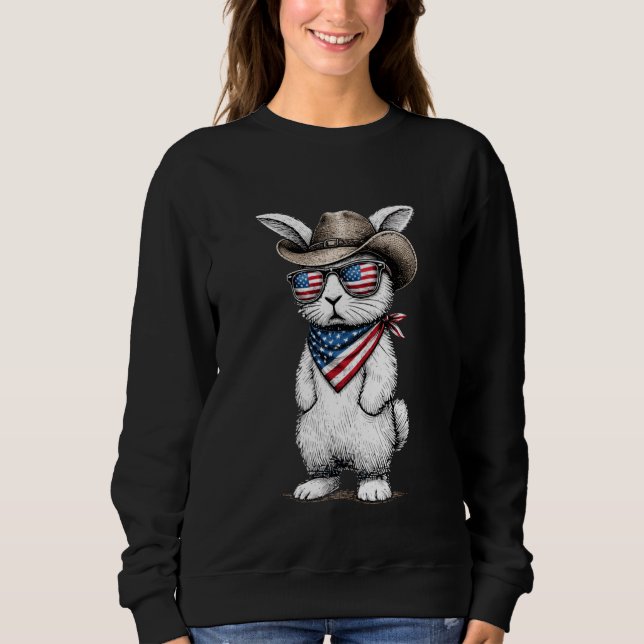 Sudadera Conejo Patriótico Americano Cara de Vaquero Día de (Anverso)