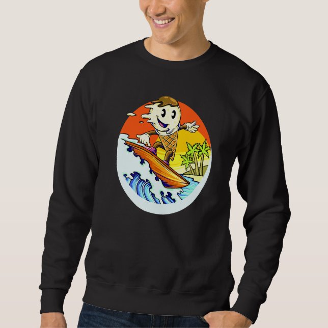 Sudadera Cono De Helado Montando Olas En Una Tabla De Surf  (Anverso)