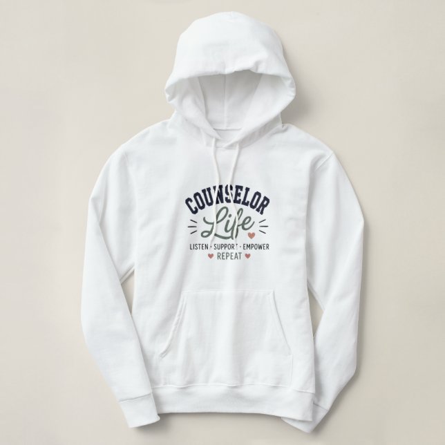 Sudadera Consejero Vida Escuchar Apoyar Empoderar Repetir (Diseño del anverso)