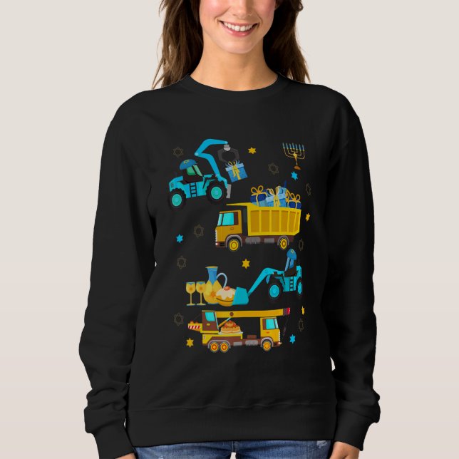 Sudadera Construction Vehicle Menorah Hanukkah Chanukah Tod (Anverso)