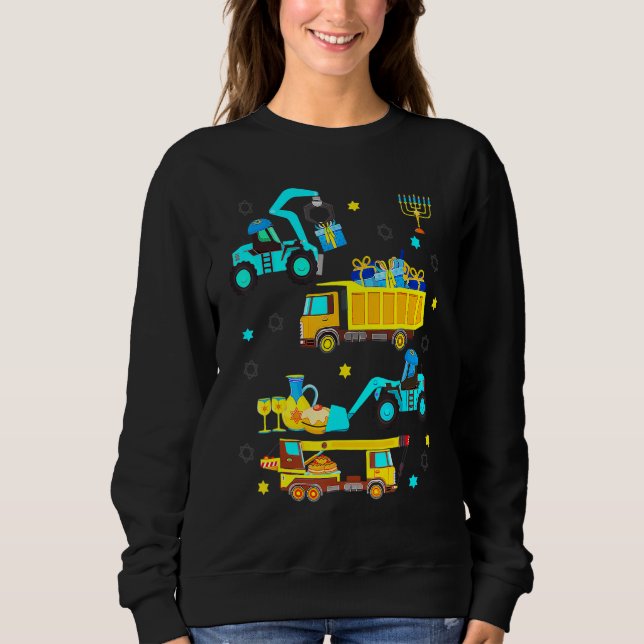 Sudadera Construction Vehicle Menorah Hanukkah Chanukah Tod (Anverso)