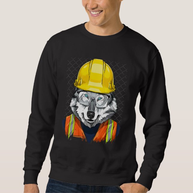 Sudadera Construction Worker Gray Wolf Laborer Wild Animal  (Anverso)